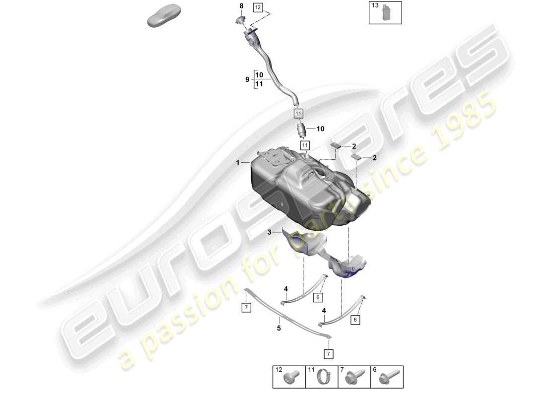 porsche 2025 (992-2 gt3) schéma des pièces d'additifs pour réservoir de carburant