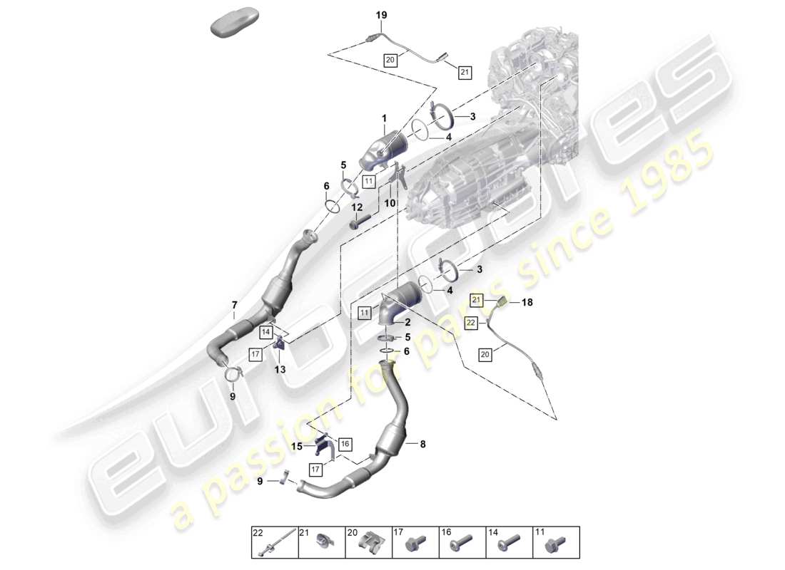 porsche 2026 (panamera 976) système d'échappement convertisseur catalytique sonde lambda schéma des pièces