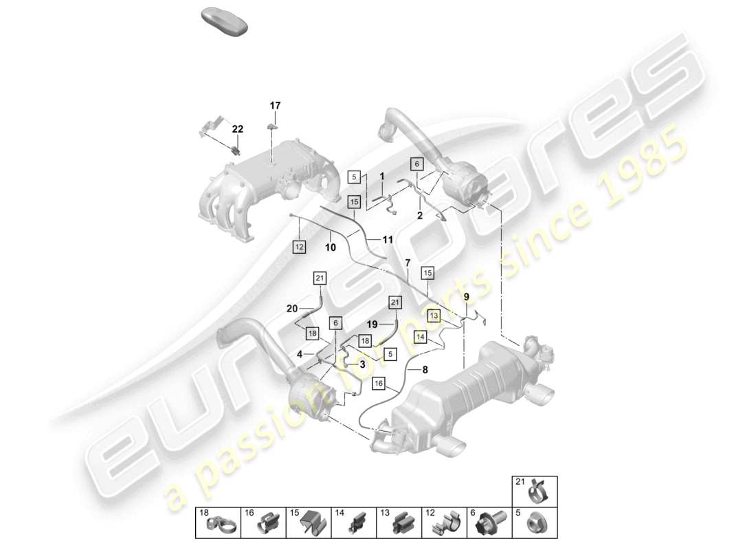 porsche 2021 (718 cayman gt4) schéma des pièces du boîtier de commande du volet d'échappement du filtre à particules essence