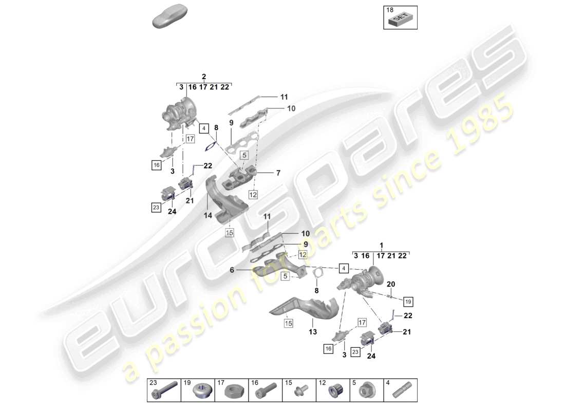 porsche 2022 (992-1 turbo / s) schéma des pièces du turbocompresseur à gaz d'échappement