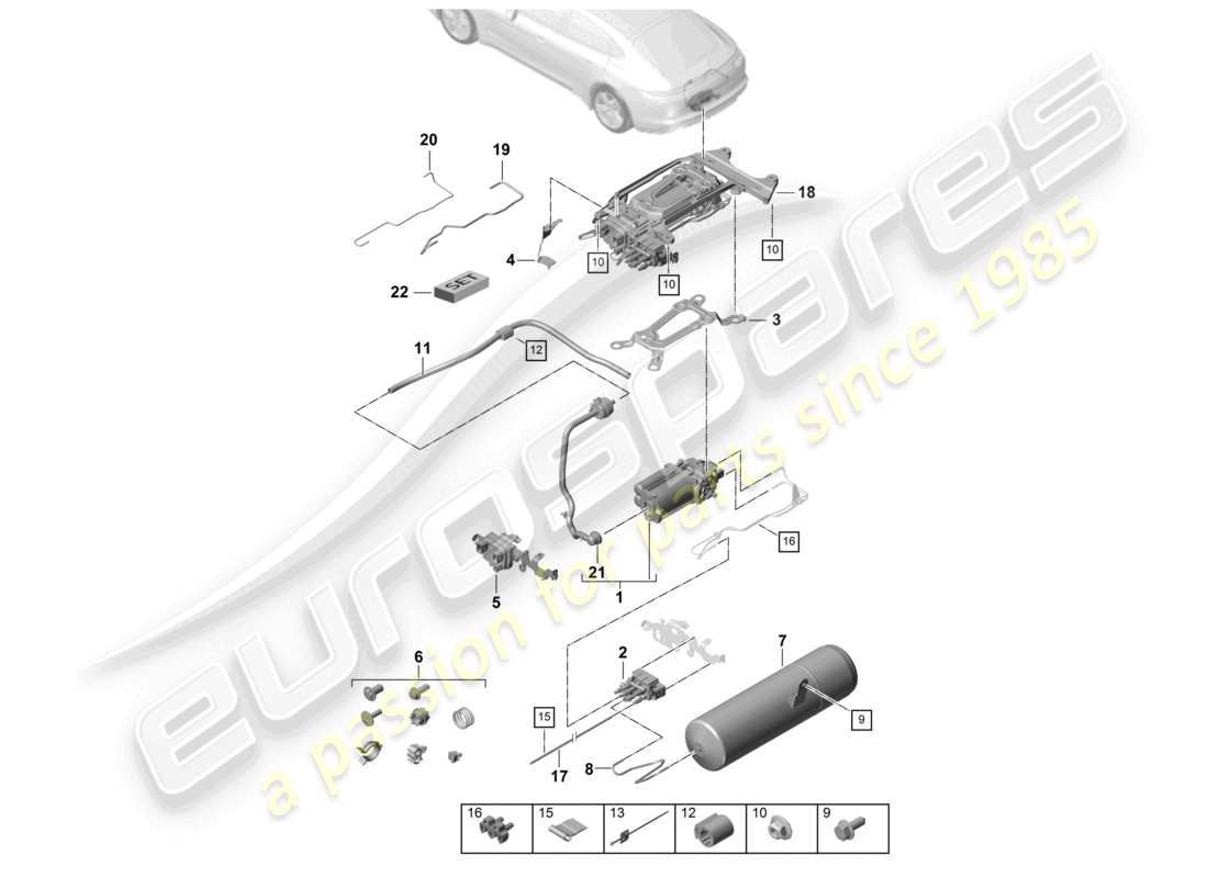 porsche 2021 (panamera 971-1) schéma des pièces de l'accumulateur de pression du compresseur