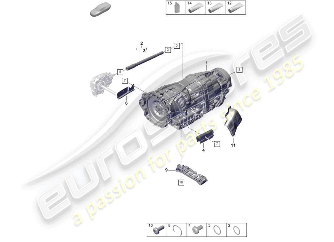 porsche 2025 (panamera 976) boîte de vitesses à double embrayage (pdk) pour véhicules à propulsion hybride. schéma des pièces