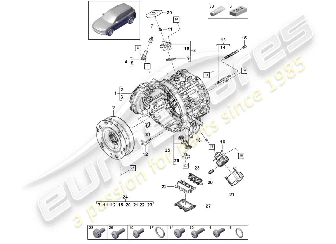 porsche 2024 (cayenne e3 9ya/9yb) moteur de traction pour entraînement électrique pour véhicules à entraînement hybride schéma des pièces
