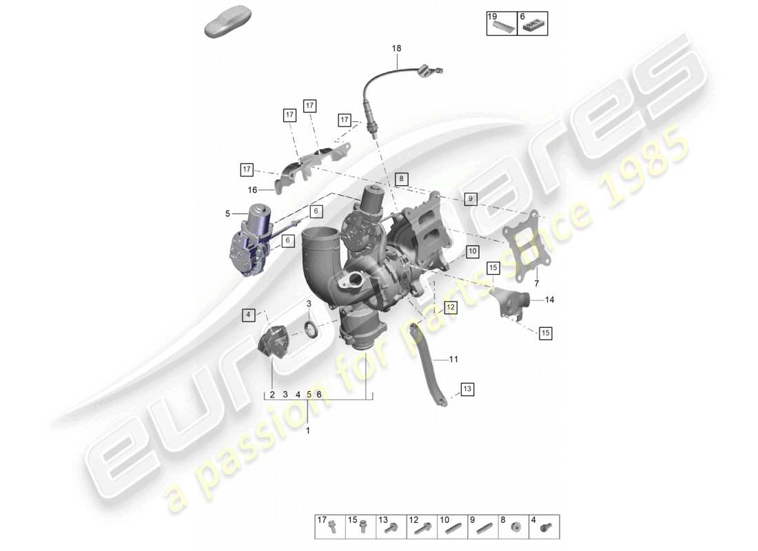 porsche 2025 (macan) schéma des pièces de la sonde lambda du turbocompresseur à gaz d'échappement