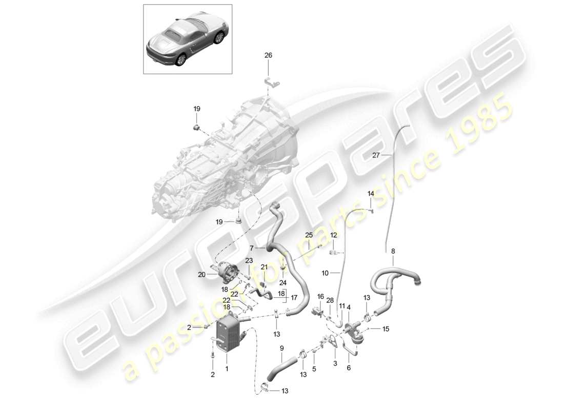 porsche 2022 (718 boxster) schéma des pièces du tuyau d'huile de l'échangeur de chaleur de la boîte de vitesses manuelle et du tuyau d'eau