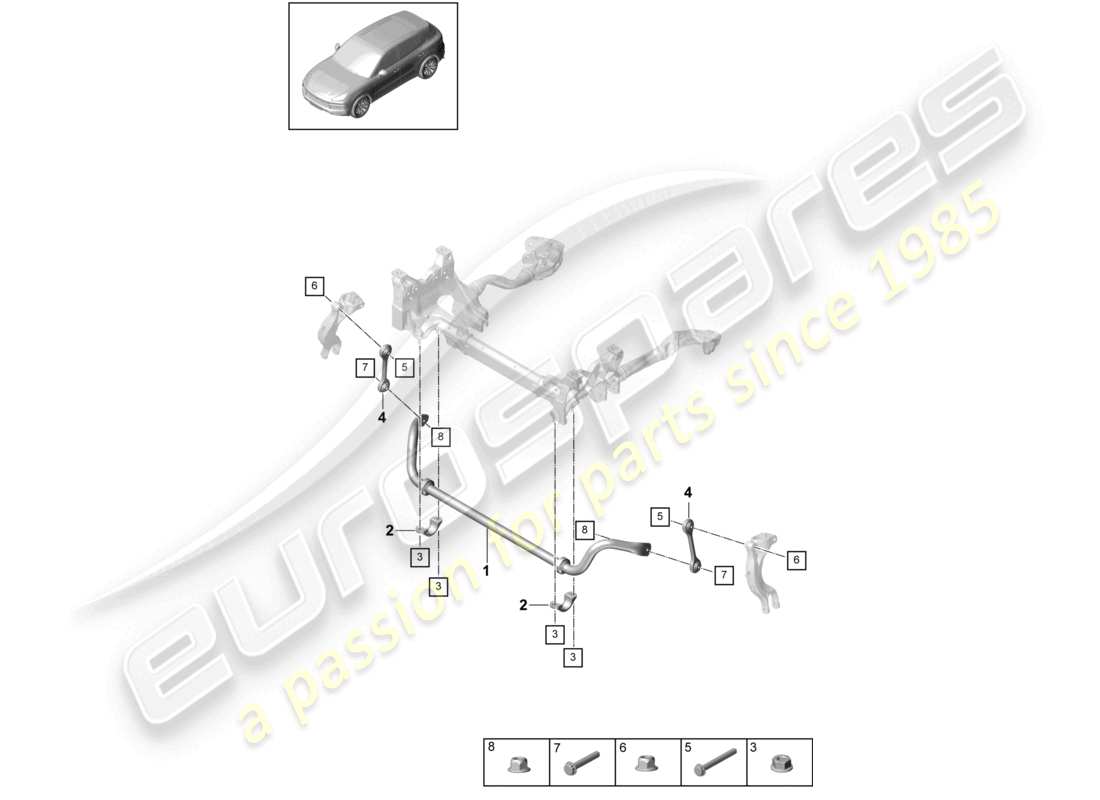 porsche 2024 (cayenne e3 9ya/9yb) barre anti-roulis schéma des pièces