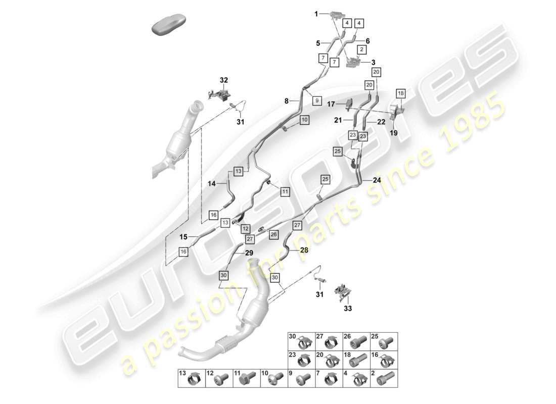 porsche 2021 (panamera 971-2) système d'échappement système de traitement des gaz d'échappement capteurs pour les véhicules équipés d'un filtre à particules essence schéma des pièces