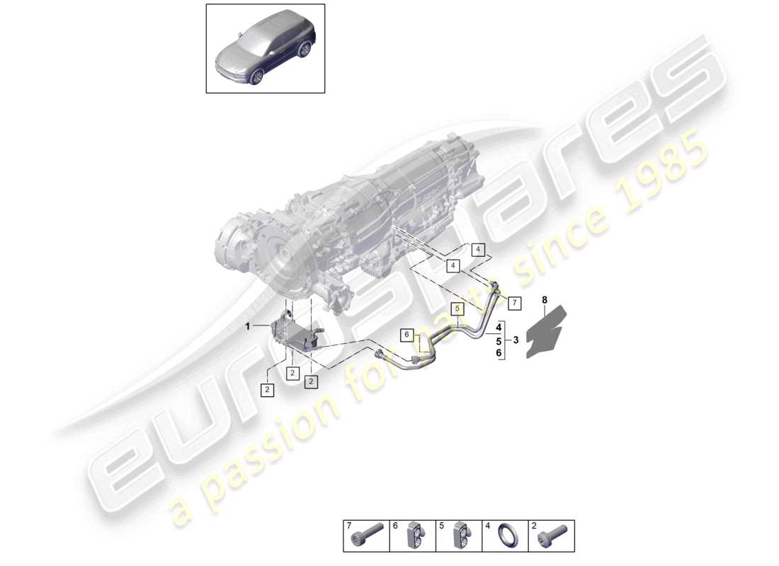 porsche 2024 (cayenne e3 9ya/9yb) 8-speed boîte de vitesses automatique pour véhicules à propulsion hybride refroidisseur d'huile de boîte de vitesses tuyau d'huile schéma des pièces