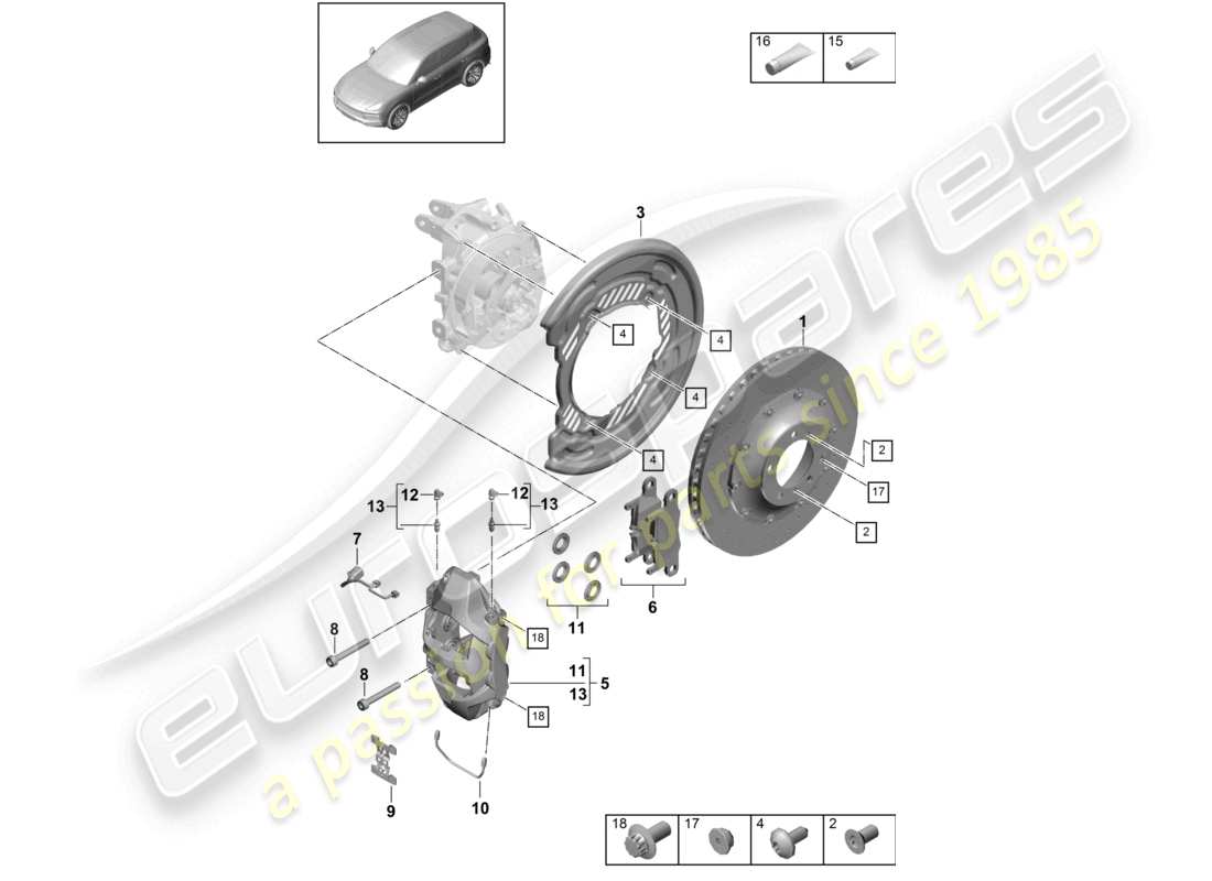 porsche 2024 (cayenne e3 9ya/9yb) frein à disque 20 schéma des pièces de l'essieu arrière