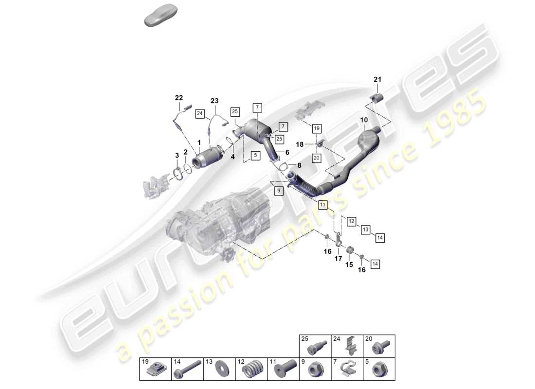 porsche 2026 (cayenne e3 pa) système d'échappement convertisseur catalytique avec filtre à particules essence tuyau d'échappement avec silencieux avant sonde lambda schéma des pièces