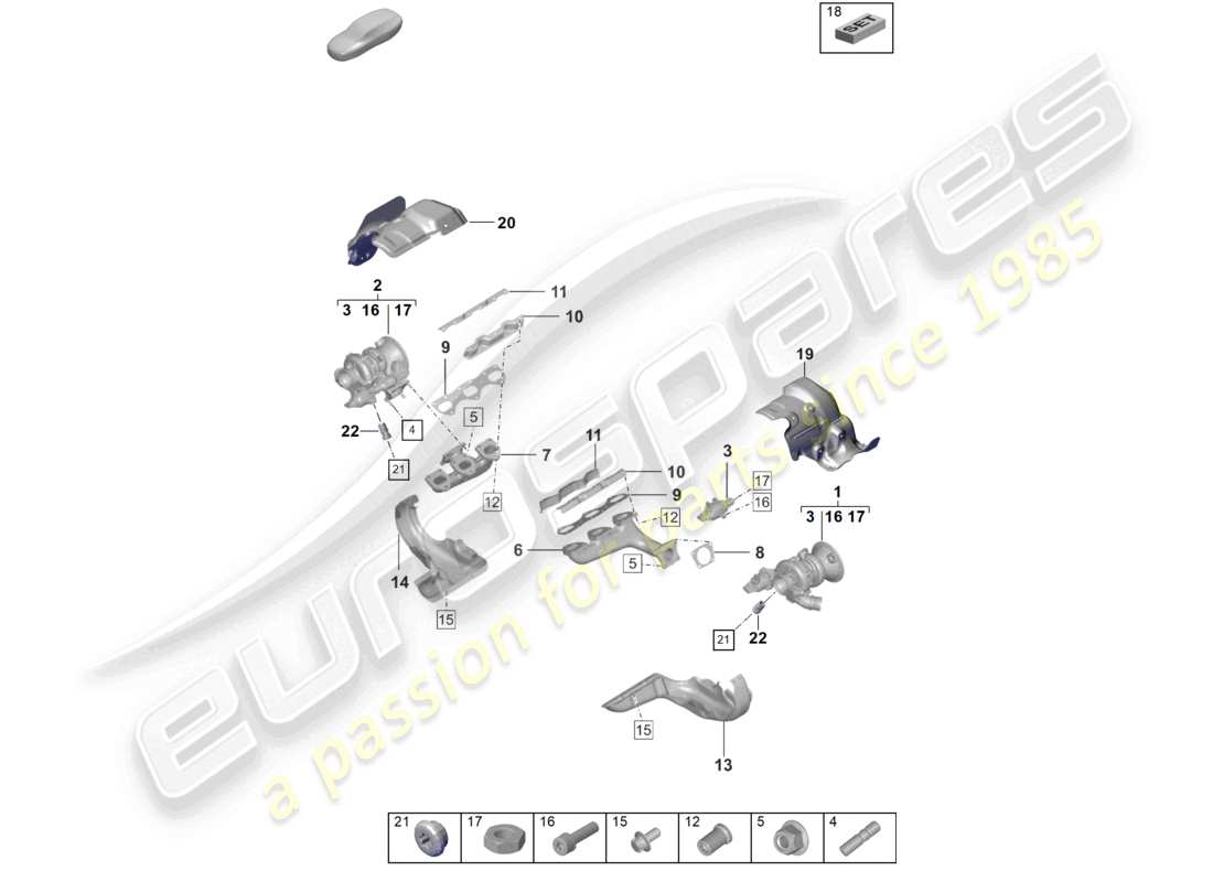 porsche 2024 (992-2) schéma des pièces du turbocompresseur à gaz d'échappement