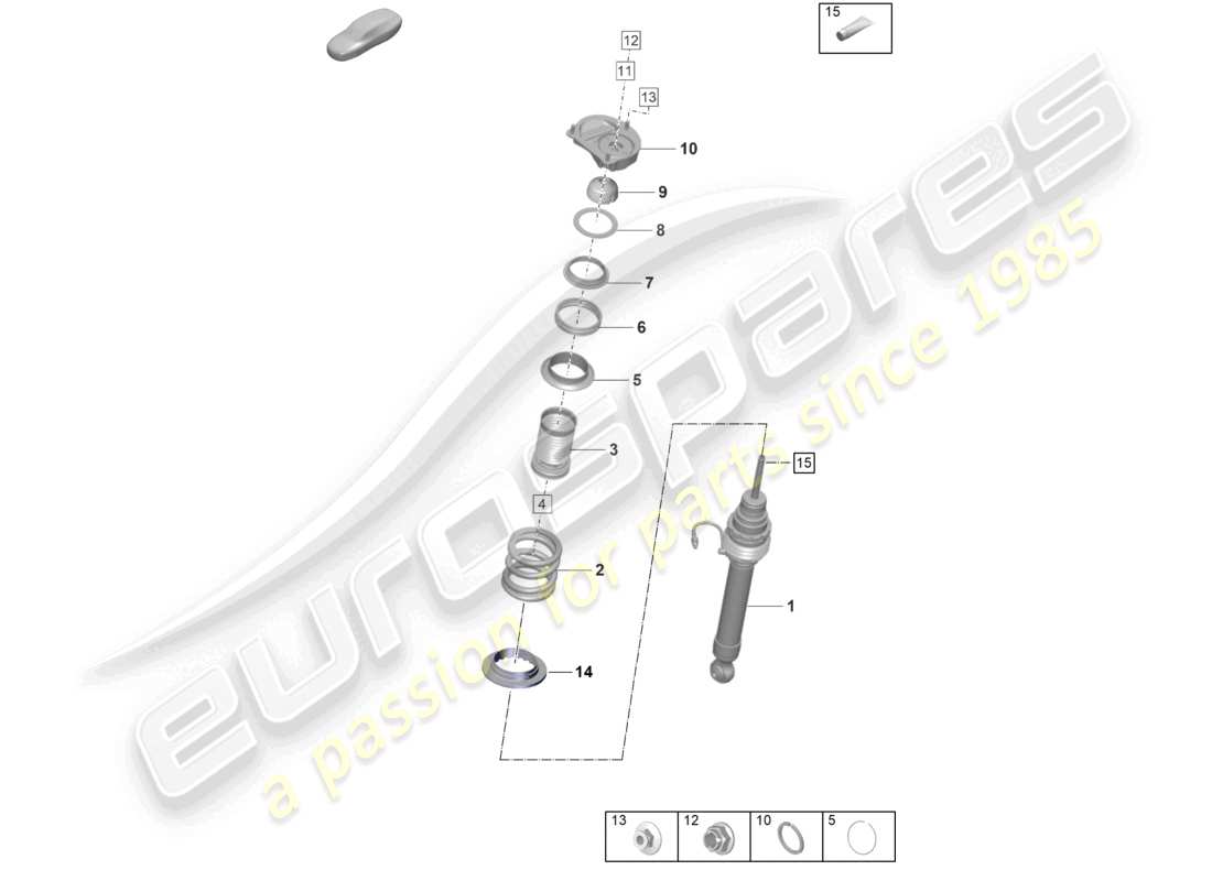 porsche 2023 (992-1 gt3/rs/st) diagramme des pièces des amortisseurs de suspension