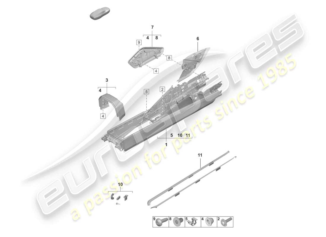porsche 2023 (992-1 gt3/rs/st) console centrale schéma des pièces