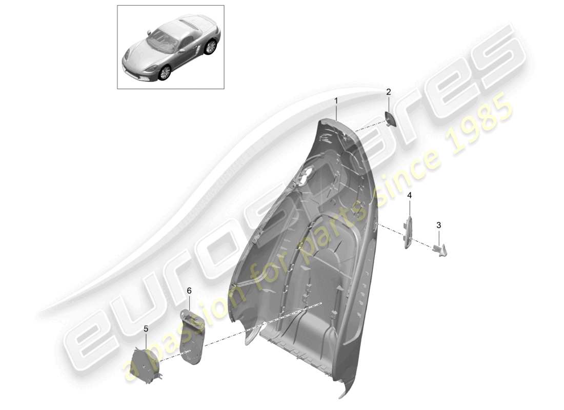 porsche 2022 (718 boxster) schéma des pièces des accessoires de la coque du dossier du siège sport