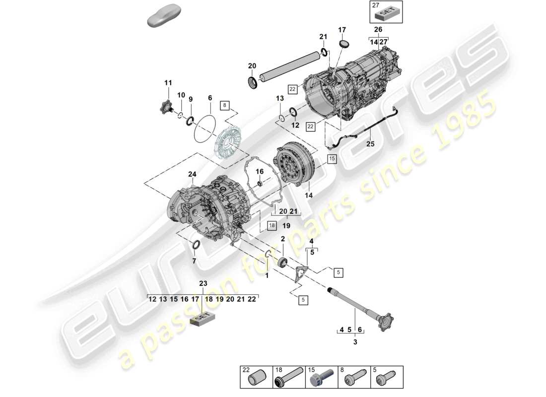 porsche 2025 (cayenne e3 pa) 8-speed boîte de vitesses automatique pour véhicules à transmission hybride arbre à bride diagramme des pièces du convertisseur