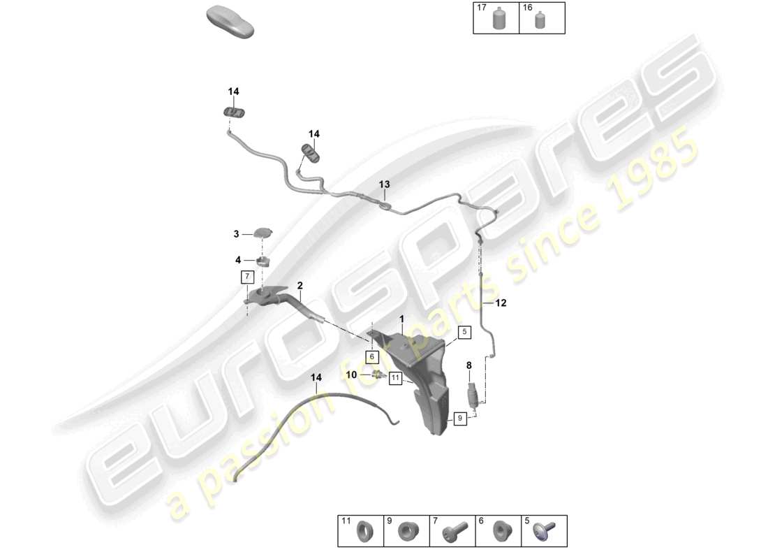 porsche 2024 (992-2 turbo / s) système de rondelle -glace pare-brise schéma des pièces