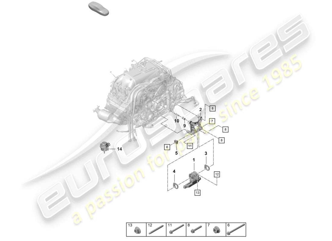 porsche 2022 (718 boxster spyder) attaque de levage du moteur schéma des pièces