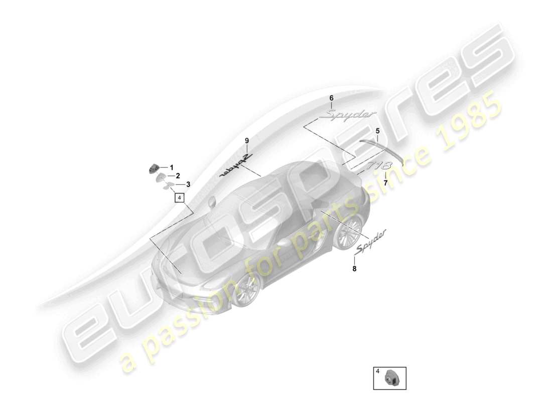 porsche 2023 (718 boxster spyder) inscriptions/lettrage garniture film de protection en pierre diagramme des pièces