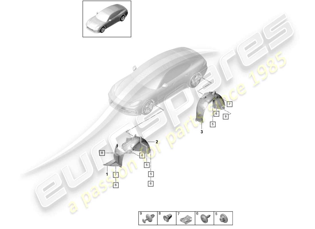 porsche 2021 (panamera 971-1) schéma des pièces de la garniture de logement de roue