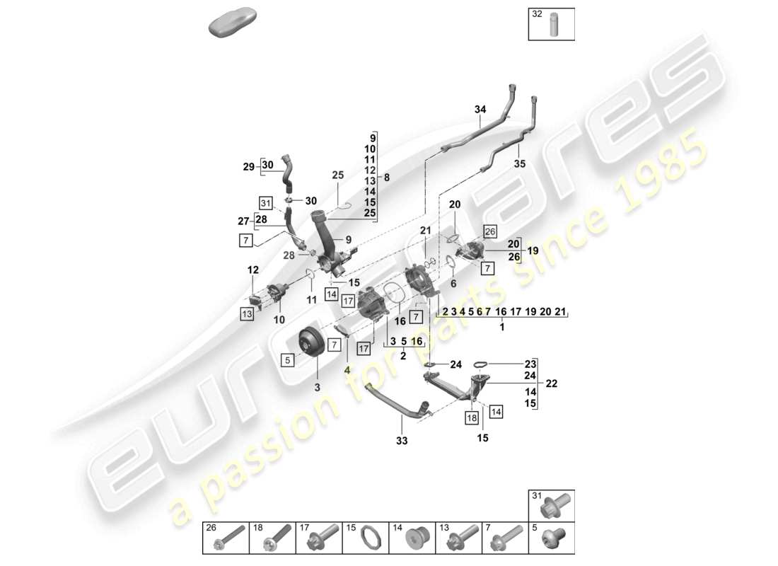 porsche 2022 (992-1 turbo / s) schéma des pièces du boîtier du thermostat de la pompe à liquide de refroidissement