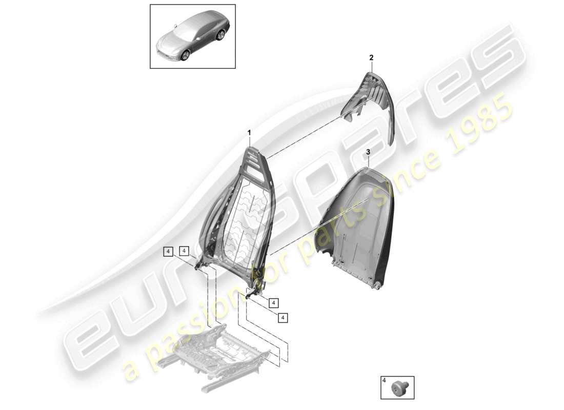 porsche 2021 (panamera 971-1) cadre de dossier coque de dossier siège standard diagramme des pièces