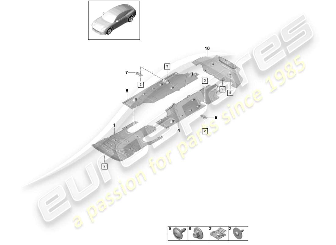 porsche 2021 (panamera 971-1) garniture du dessous de caisse schéma des pièces