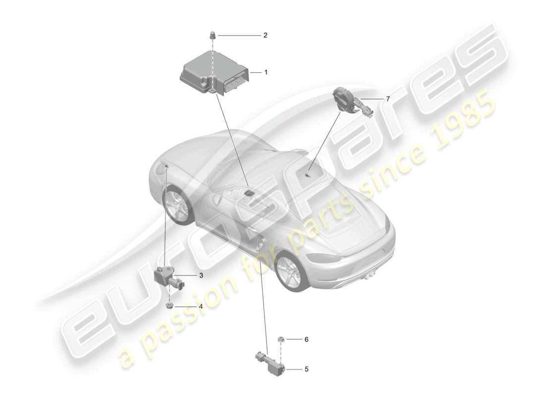 porsche 2024 (718 cayman) unité de commande pour airbag capteur de pression schéma des pièces de l'airbag
