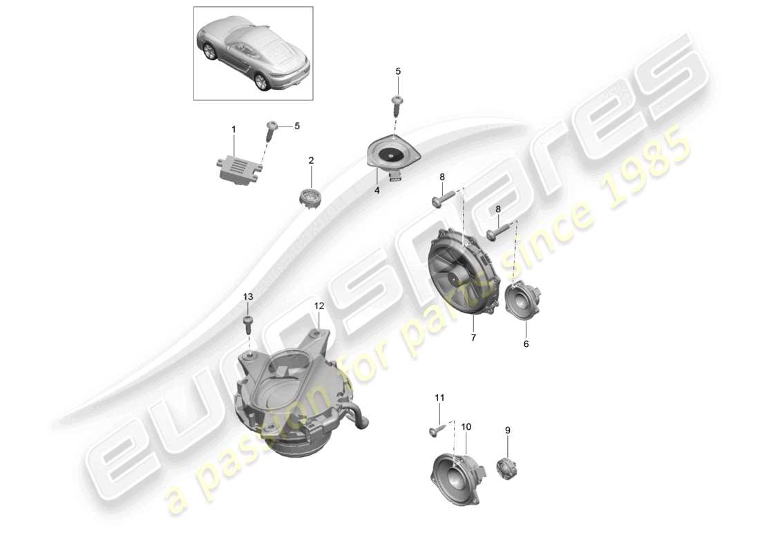 porsche 2024 (718 cayman) schéma des pièces du haut-parleur