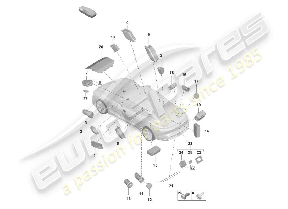 porsche 2022 (taycan 9j1-1) schéma des composants de la prise d'interface multimédia du commutateur