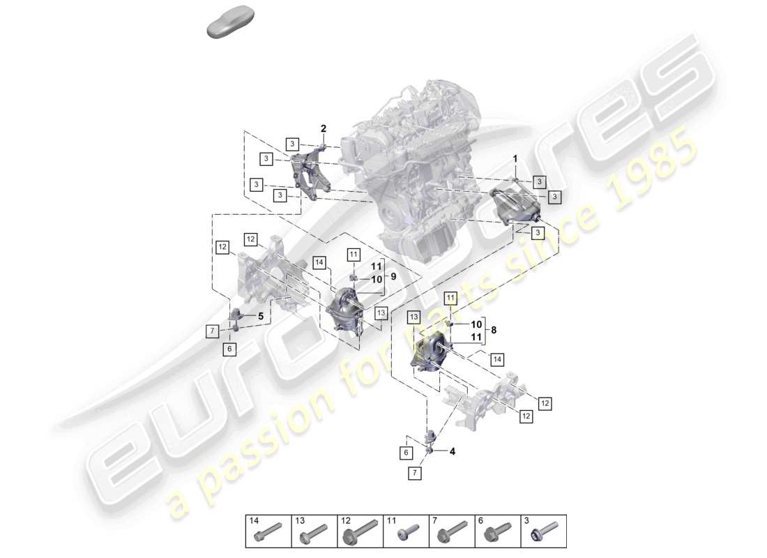 porsche 2025 (cayenne e3 pa) console inférieure de levage du moteur pour le montage du moteur schéma des pièces de montage du moteur