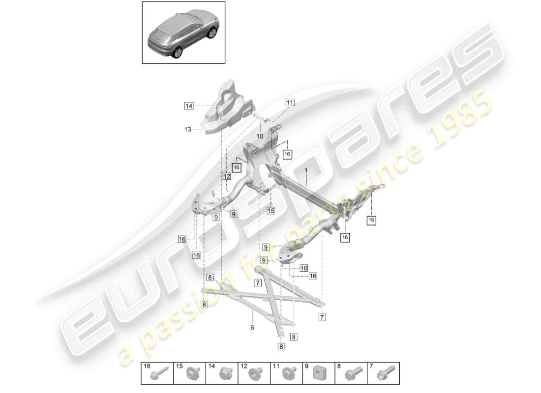 porsche 2023 (macan) cadre de support traverse plaque de protection diagramme des pièces