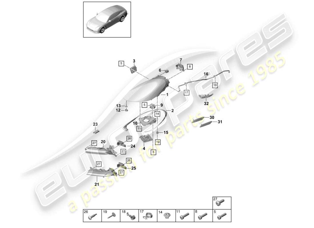porsche 2021 (panamera 971-1) phare à led répétiteur de clignotant feux de brouillard diagramme des pièces