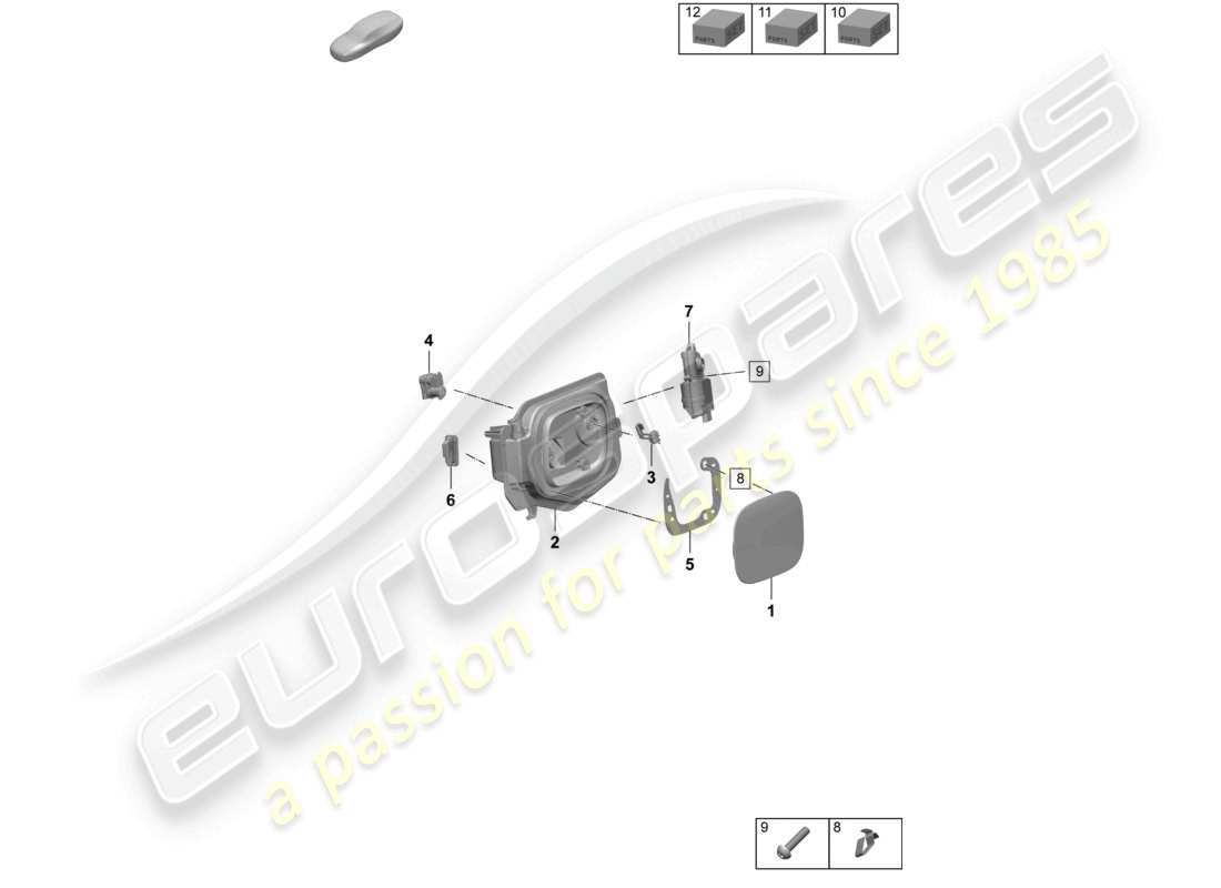 porsche 2025 (macan-e) module de volet de charge gauche et droite volet de prise de charge schéma des pièces