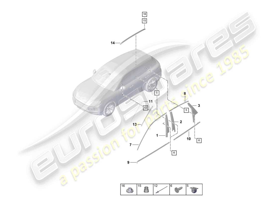 porsche 2026 (cayenne e3 pa) diagramme des pièces de moulures