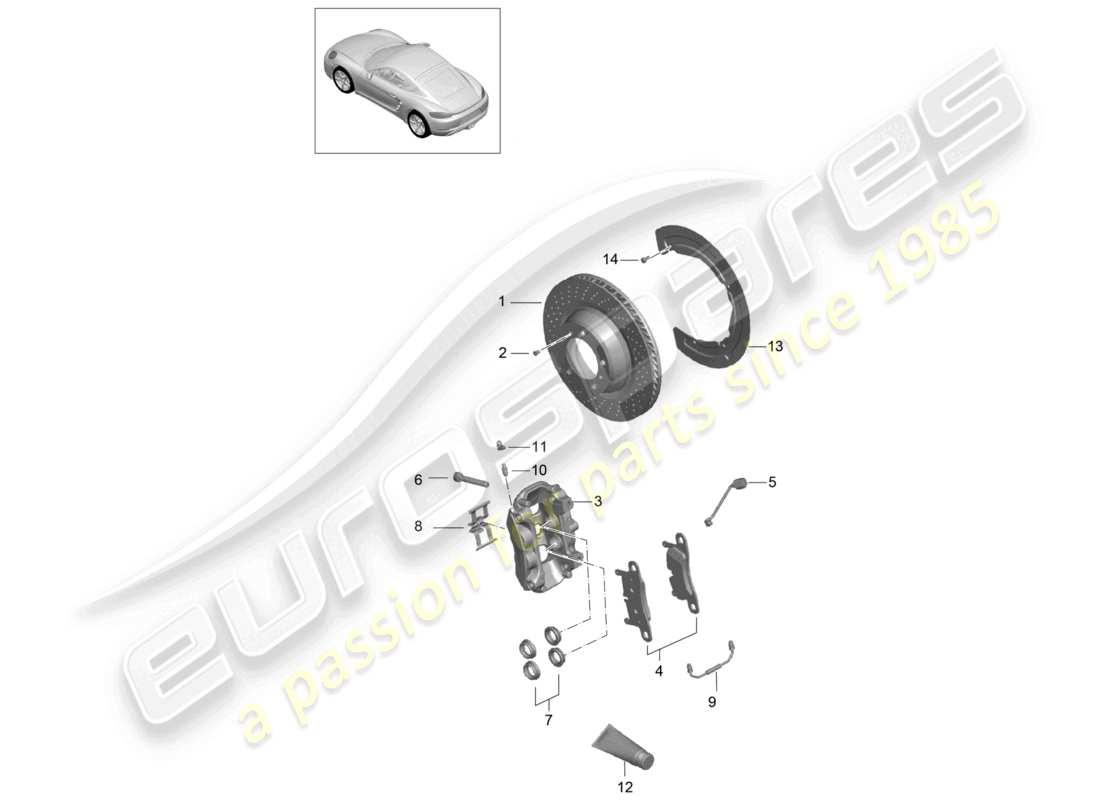 porsche 2025 (718 cayman) schéma des pièces de l'essieu arrière du frein à disque