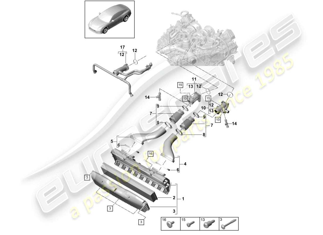 porsche 2021 (panamera 971-1) schéma des pièces du boîtier du filtre à air, du tuyau d'admission et du collecteur d'admission
