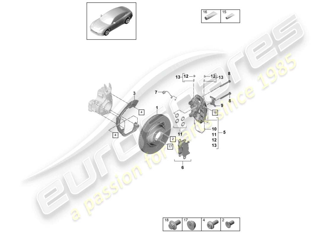porsche 2021 (panamera 971-1) frein à disque essieu arrière schéma des pièces