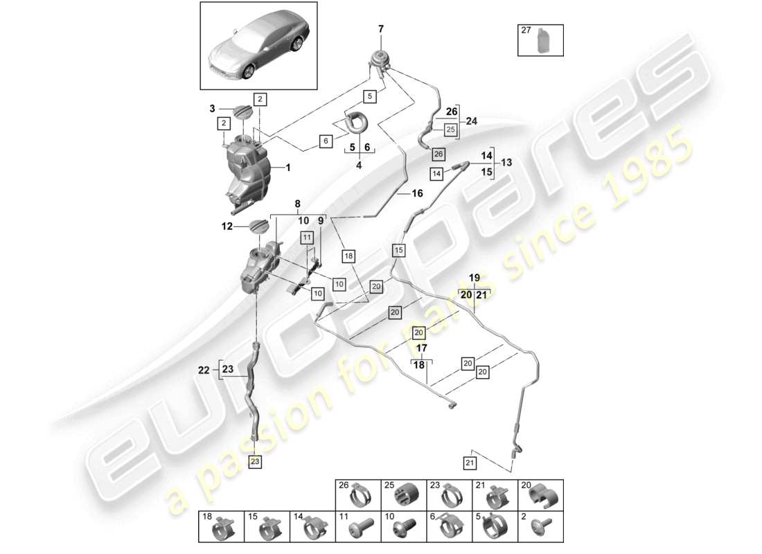 porsche 2021 (panamera 971-1) système de refroidissement du liquide de refroidissement pour véhicules à propulsion hybride schéma des pièces