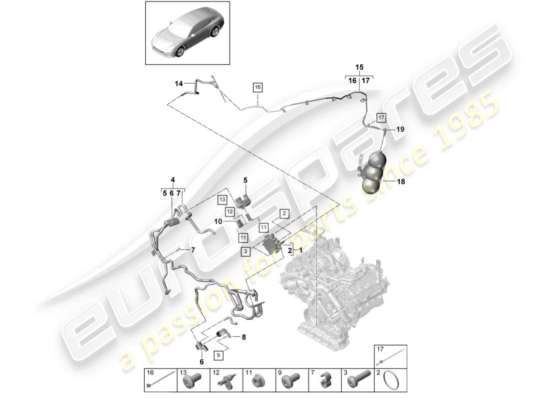 porsche 2021 (panamera 971-1) schéma des pièces de la pompe à vide du système à vide