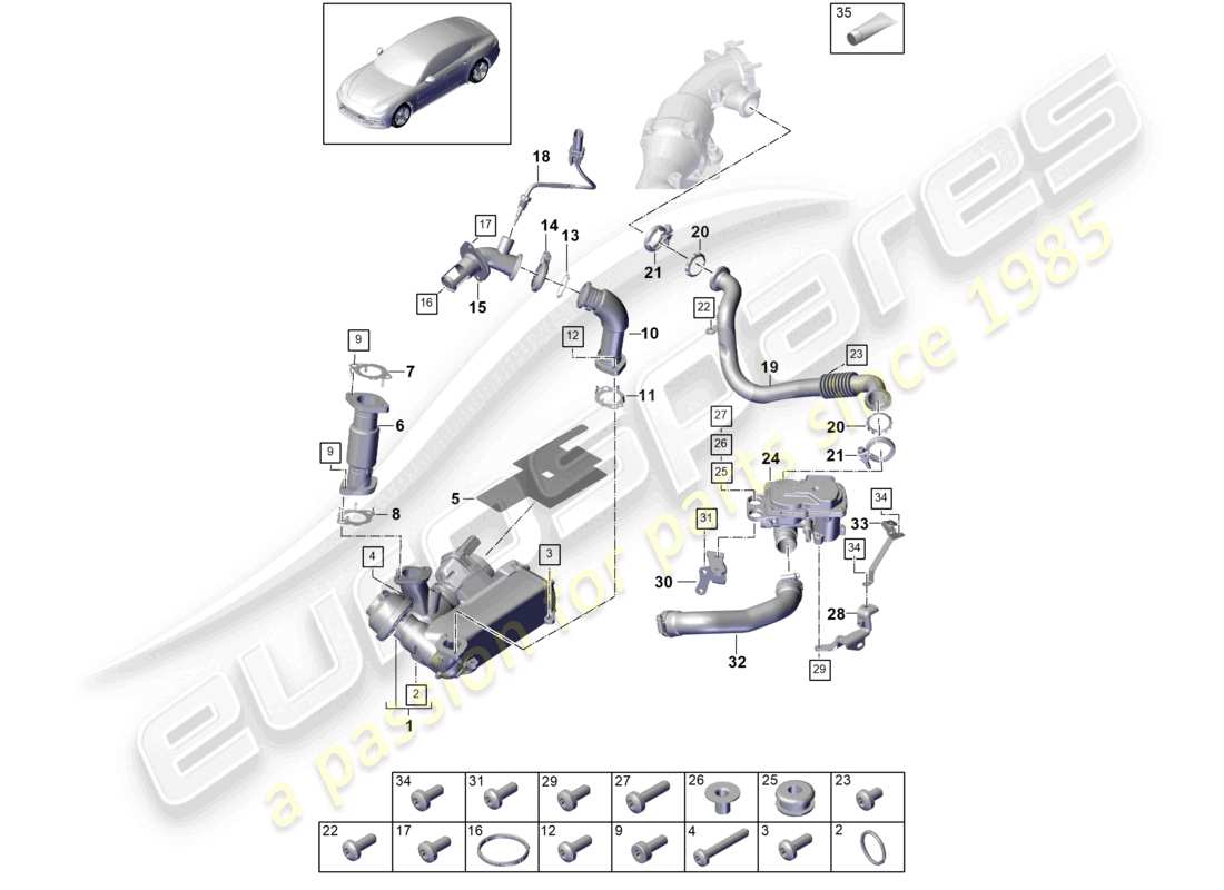porsche 2021 (panamera 971-1) système de recirculation des gaz d'échappement sous vide schéma des pièces