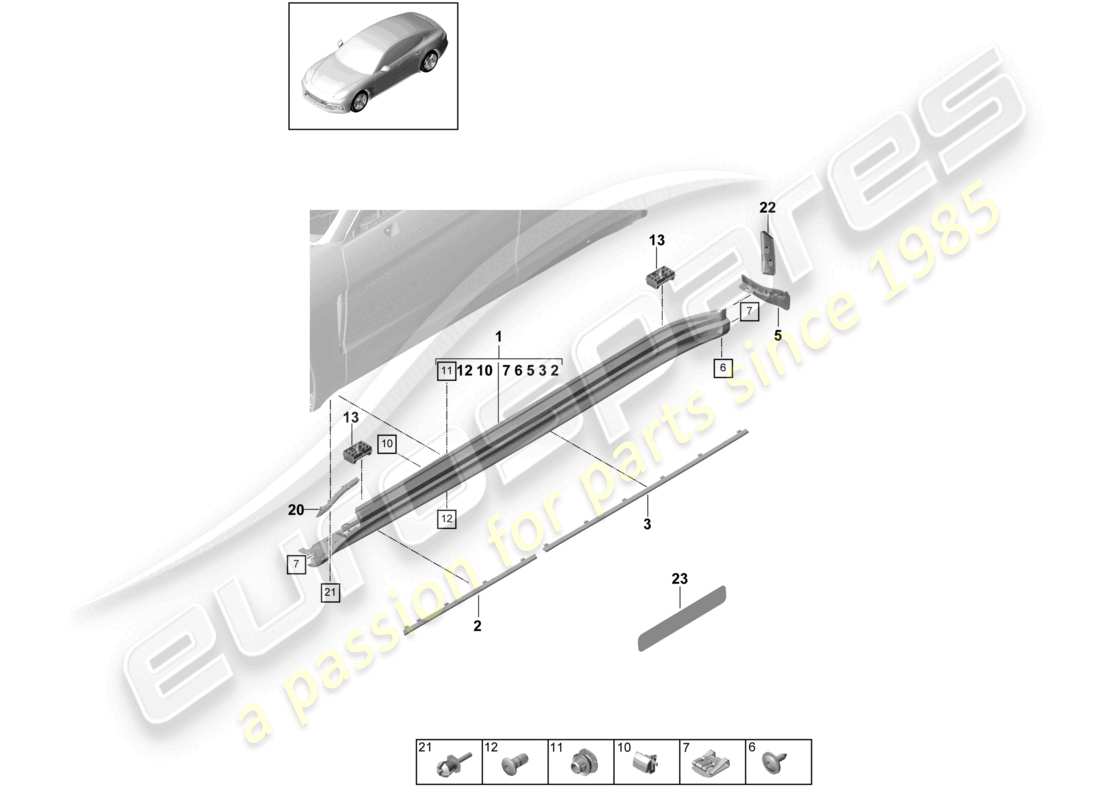 porsche 2021 (panamera 971-1) garniture de membre latéral schéma des pièces