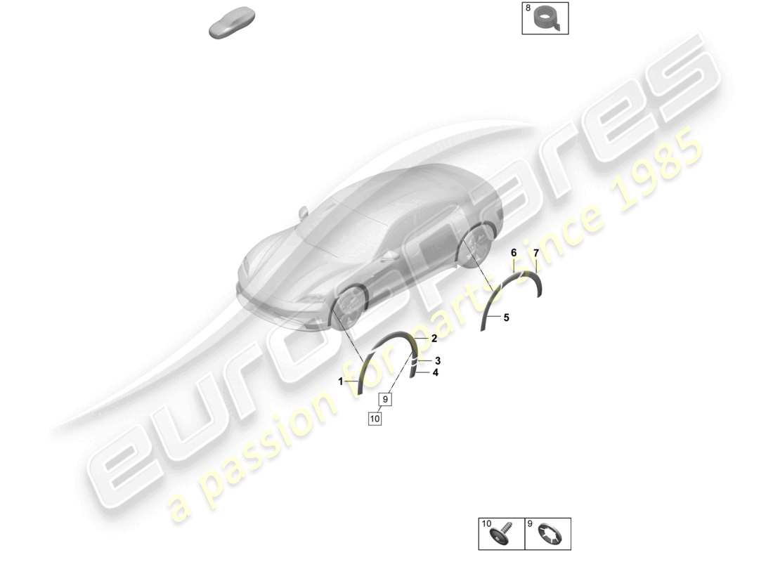porsche 2026 (taycan 9j1-2) schéma des pièces de garniture de couvercle de passage de roue