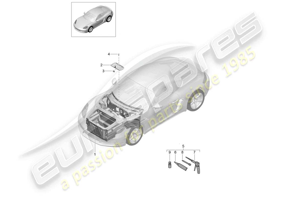 porsche 2025 (718 cayman) schéma des pièces de la partie avant (complète)