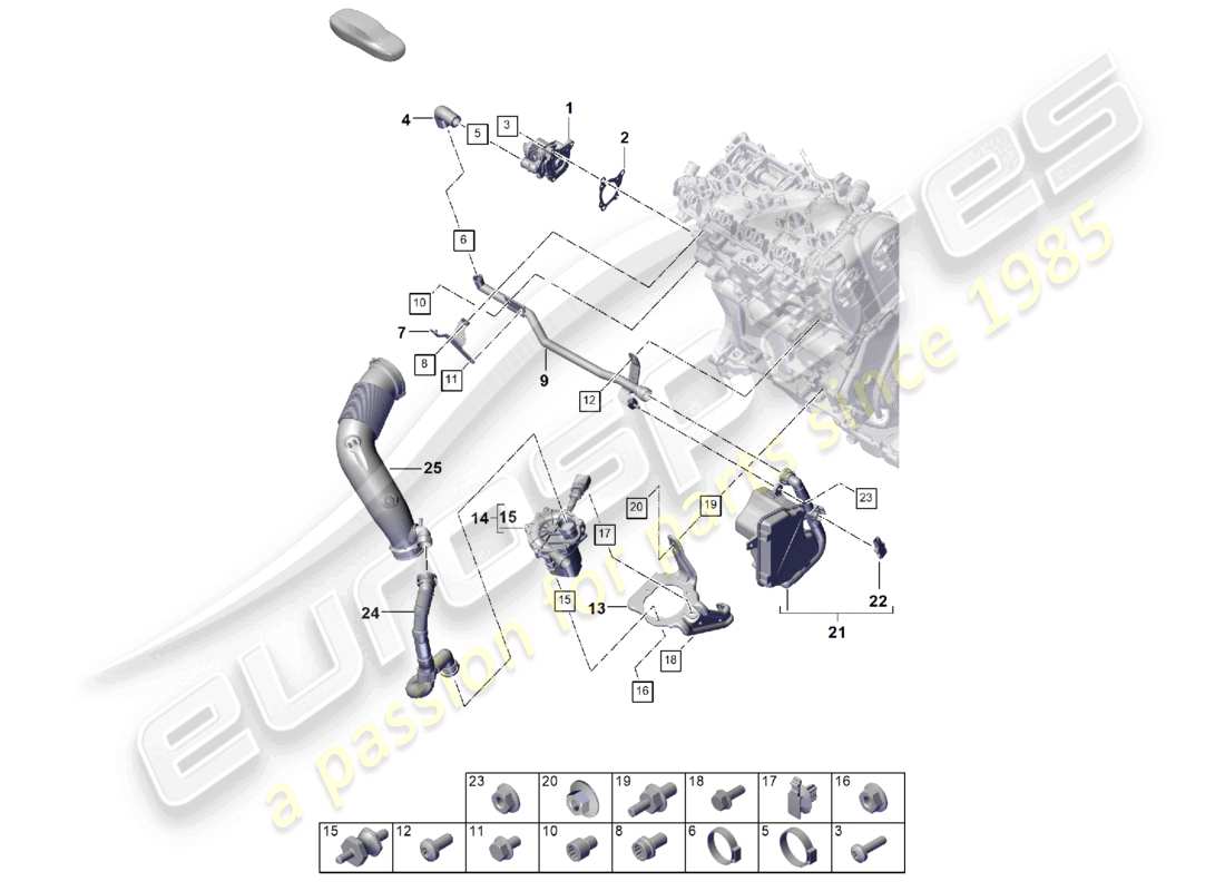 porsche 2025 (cayenne e3 pa) schéma des pièces du système de purification des gaz d'échappement avec injection d'air secondaire