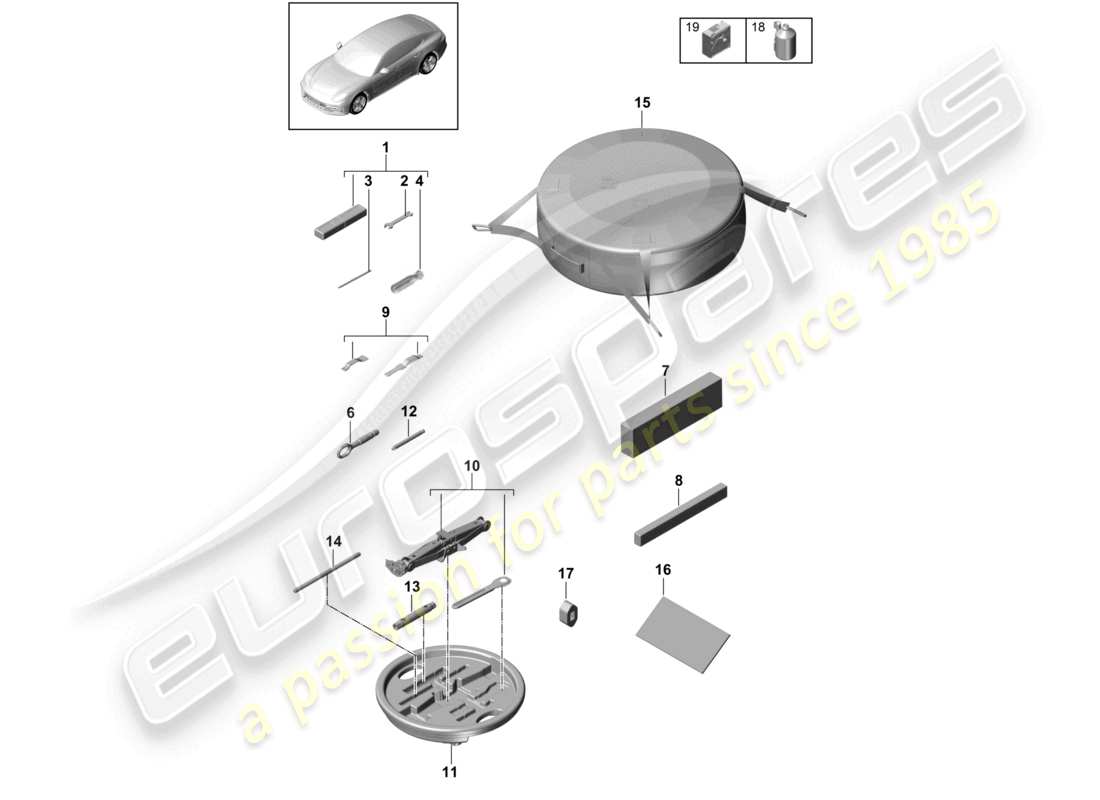porsche 2021 (panamera 971-1) cric à outils schéma des pièces