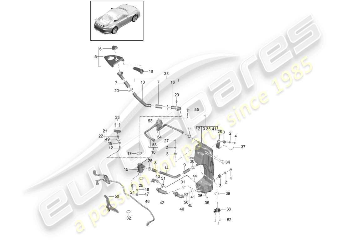 porsche 2021 (991-2 r/gt3/rs) schéma des pièces du réservoir d'huile du moteur (presse à huile/lubrifiant)