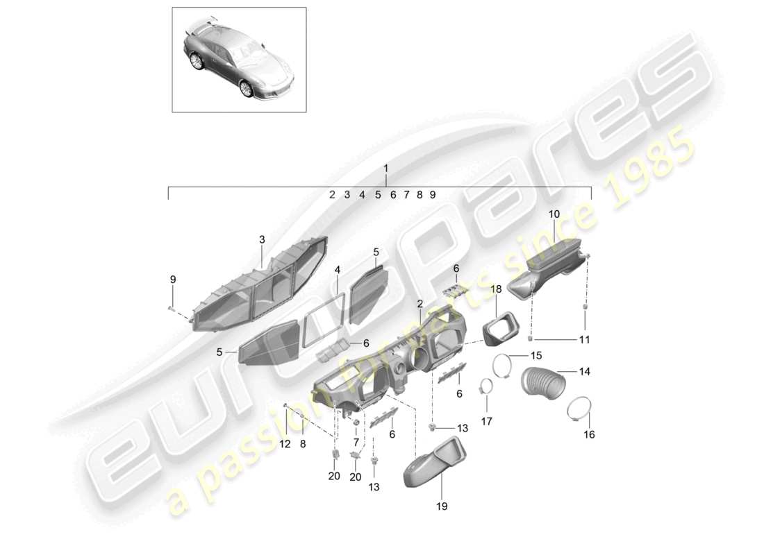 porsche 2021 (991-2 r/gt3/rs) filtre à air gt3 911 schéma des pièces r