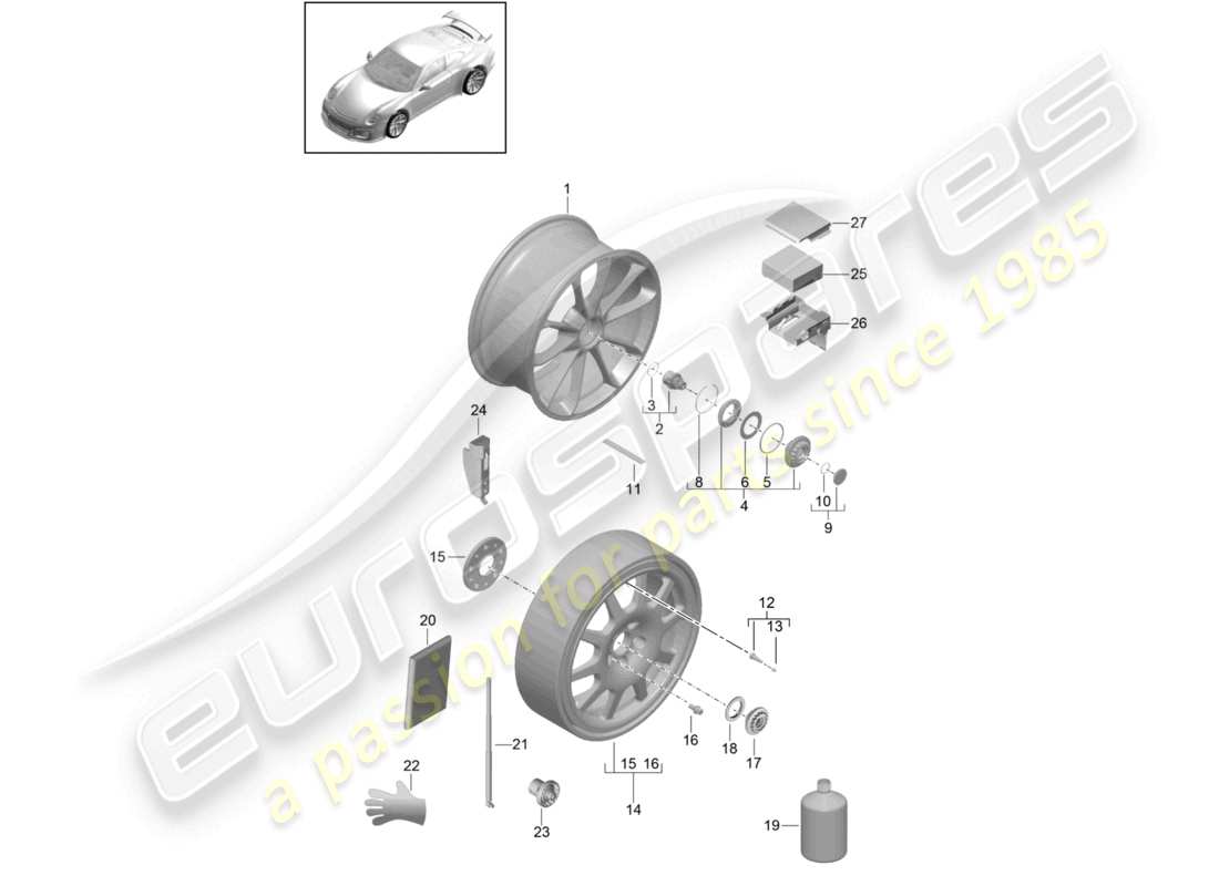 porsche 2021 (991-2 r/gt3/rs) jante en alliage verrouillage centralisé d >>- mj 2017 schéma des pièces