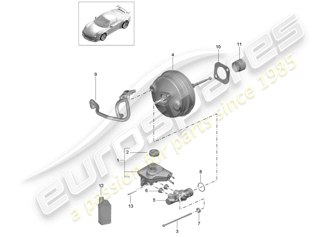 porsche 2021 (991-2 r/gt3/rs) maître-cylindre de frein servofrein d - mj 2018>> schéma des pièces