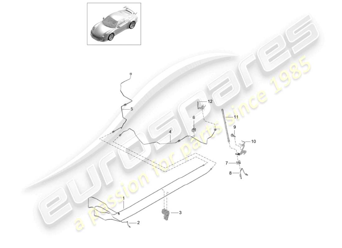 porsche 2021 (991-2 r/gt3/rs) conduite de frein centrale soubassement arrière d >>- mj 2017 schéma des pièces
